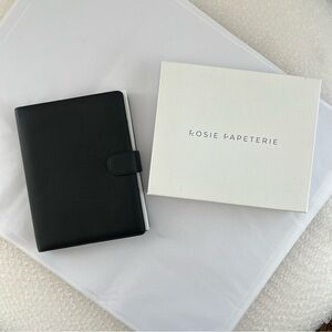 Rosie Papeterie Large Black Leather Agenda Cover - Fits Half Letter, A5